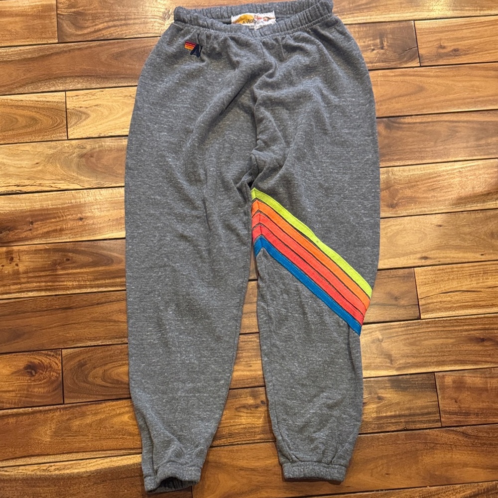Aviator Nation Gray Joggers with Colorful Stripes